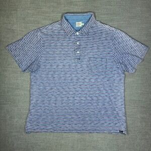 Faherty Brand Mens XXL Indigo Dyed Striped Cotton Short Sleeve Polo Shirt